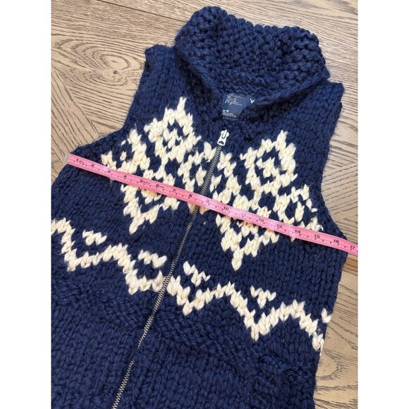 American Eagle Women’s M Navy Blue White Knit Zip Vest Wool Fair Isle Chunky Y2K - Picture 5 of 6